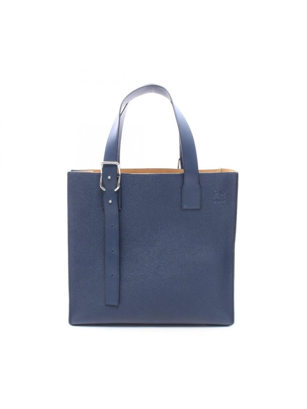 Loewe Tote Bag Buckle Horizontal Anagram Navy Leather